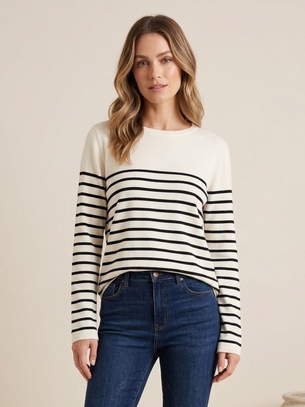 Papermoon White and Black Striped Long Sleeve Sweater